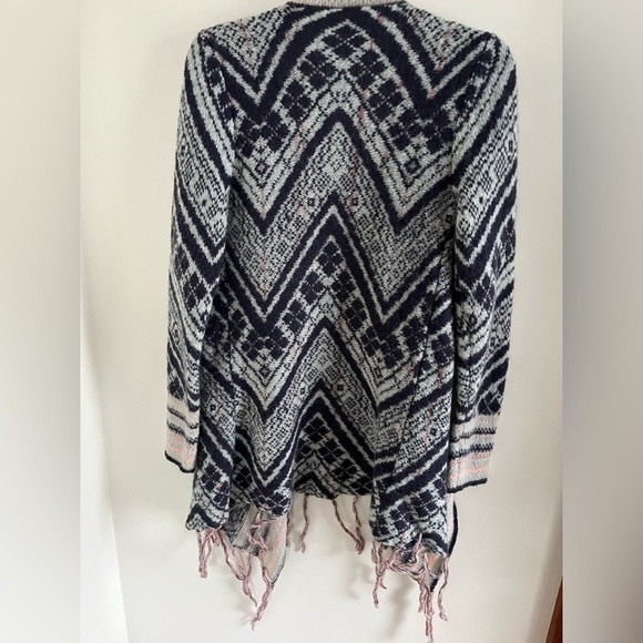 asymmetrical Fringed Open Front Cardigan Aztec Western Wool Blend Sweater size M - Picture 6 of 10